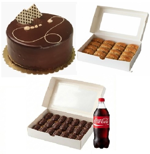 4-6 Kişilik Çikolatalı Yaş Pasta + Cevizli Baklava + Ekler Menü Ordu pasta