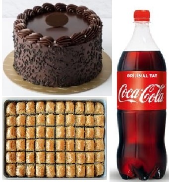 Evde Kutlama Seti: Çikolatalı Pasta 1 kg Baklava ve 1 L Cola Ordu pasta